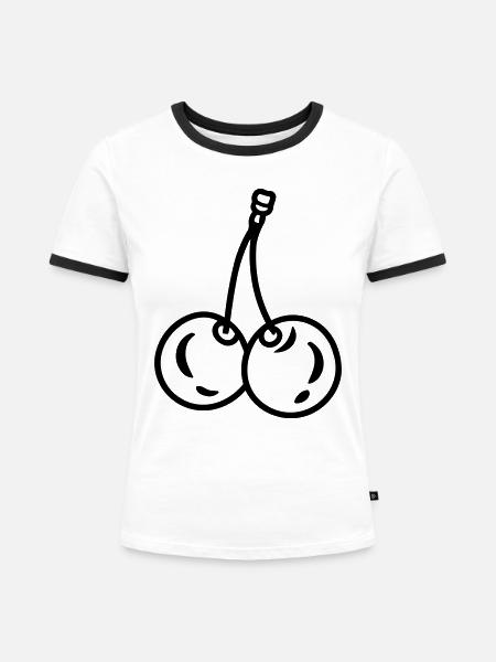 Kirsche - Frauen Kontrast-T-Shirt - Weiß/Schwarz