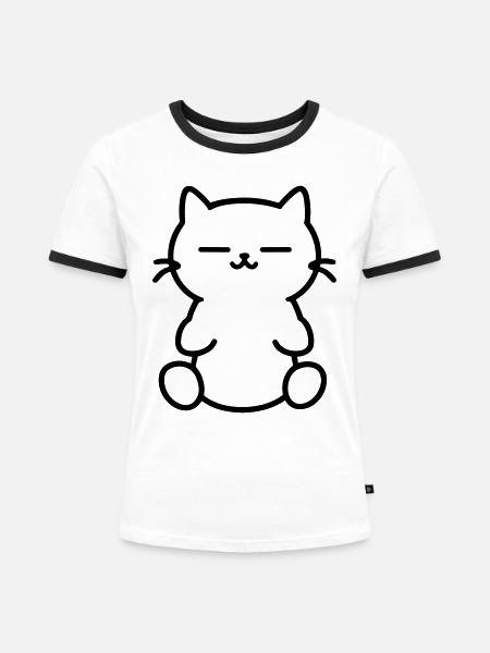Kätzchen - Frauen Kontrast-T-Shirt - Weiß/Schwarz