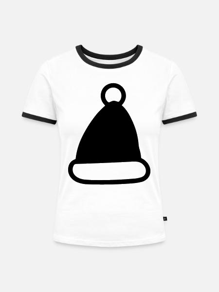 Weihnachtsmütze - Frauen Kontrast-T-Shirt - Weiß/Schwarz