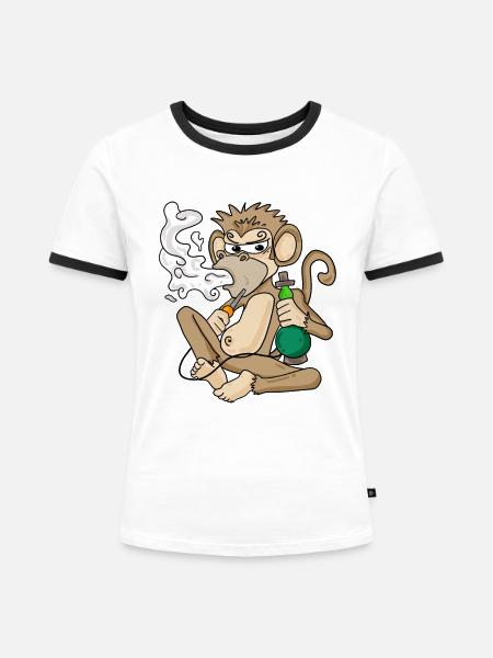 Shisha Wasserpfeife Rauchender Affe - Frauen Kontrast-T-Shirt - Weiß/Schwarz