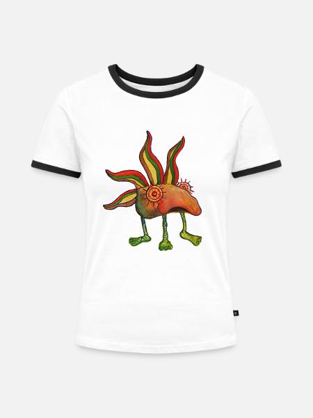 kreative Karikatur - Frauen Kontrast-T-Shirt - Weiß/Schwarz
