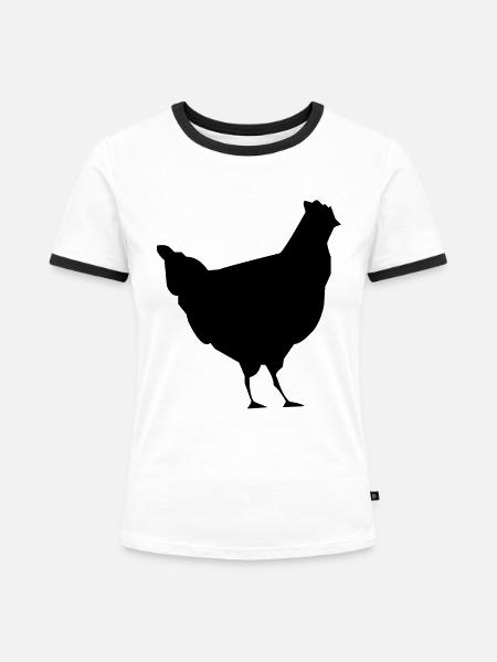 bauernhof hahn huhn vogel - Frauen Kontrast-T-Shirt - Weiß/Schwarz