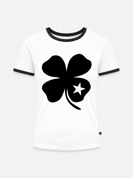 Glücks Kleeblatt - Frauen Kontrast-T-Shirt - Weiß/Schwarz