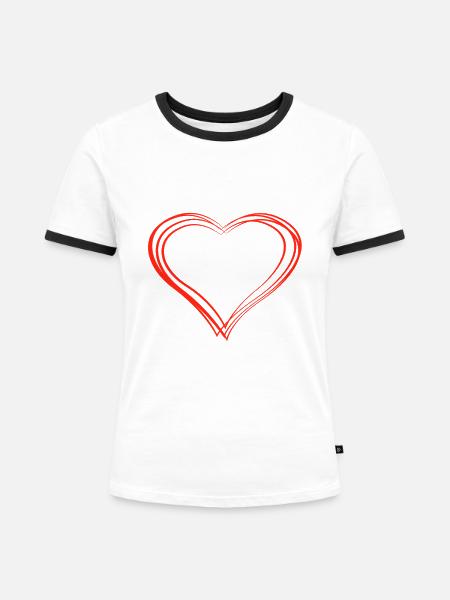 Großes Herz - Frauen Kontrast-T-Shirt - Weiß/Schwarz