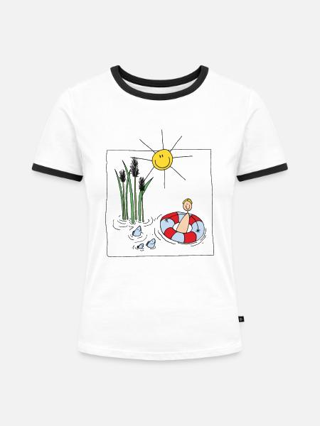 Badespaß - Frauen Kontrast-T-Shirt - Weiß/Schwarz