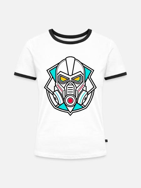 Gasmaske - Frauen Kontrast-T-Shirt - Weiß/Schwarz