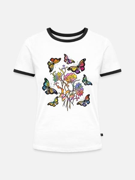Schmetterlinge - Frauen Kontrast-T-Shirt - Weiß/Schwarz