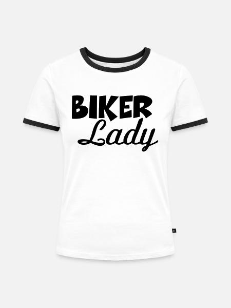 Biker Lady - Frauen Kontrast-T-Shirt - Weiß/Schwarz