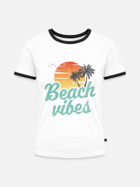 Strand-Vibes - Frauen Kontrast-T-Shirt - Weiß/Schwarz