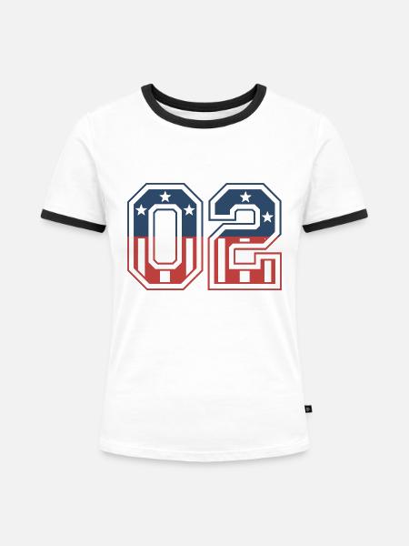 Anzahl 02 USA - Frauen Kontrast-T-Shirt - Weiß/Schwarz