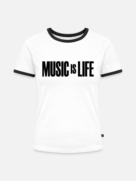 Music is Life - Frauen Kontrast-T-Shirt - Weiß/Schwarz