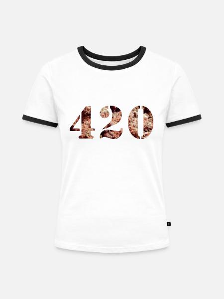 420 Weed - Frauen Kontrast-T-Shirt - Weiß/Schwarz