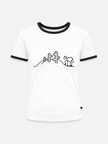 Kamel & Kaktus - Frauen Kontrast-T-Shirt - Weiß/Schwarz