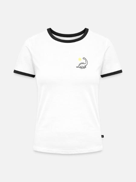 Dinosaurier - Frauen Kontrast-T-Shirt - Weiß/Schwarz