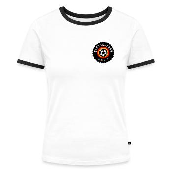 Retro Shirt BRD WM 1974 50 Jahre EM 2024 - Frauen Kontrast-T-Shirt - Weiß/Schwarz - Vorne - Selfina (174cm)