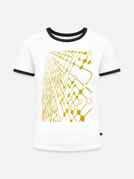 Gelbes Netzgewebe Muster - Frauen Kontrast-T-Shirt - Weiß/Schwarz