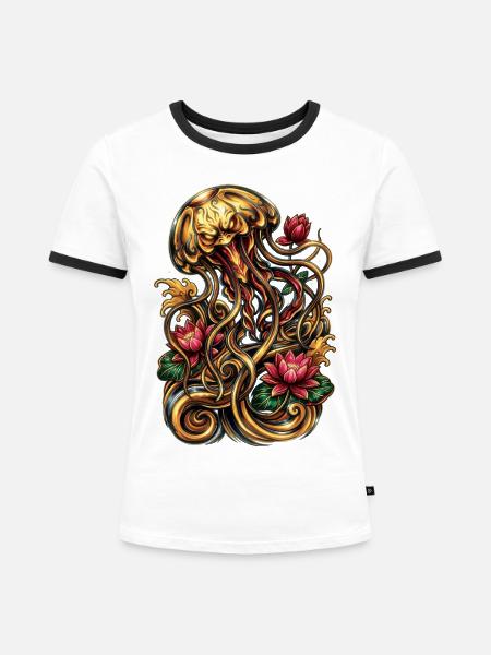 Quallen-Tattoo-Ästhetik Grafik - Frauen Kontrast-T-Shirt - Weiß/Schwarz