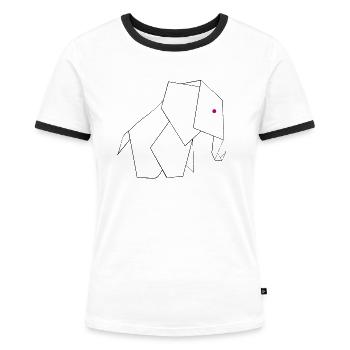 Origami-Elefant - Frauen Kontrast-T-Shirt - Weiß/Schwarz - Vorne - Selfina (174cm)