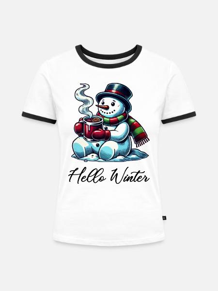Schneemann Hello Winter - Frauen Kontrast-T-Shirt - Weiß/Schwarz