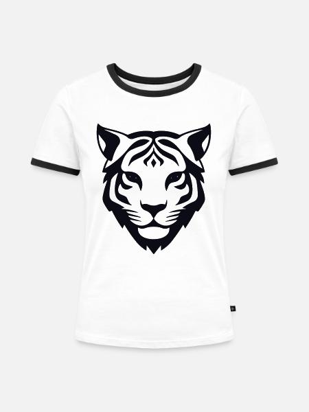 Felin Dschungel-Tigerkopf - Frauen Kontrast-T-Shirt - Weiß/Schwarz