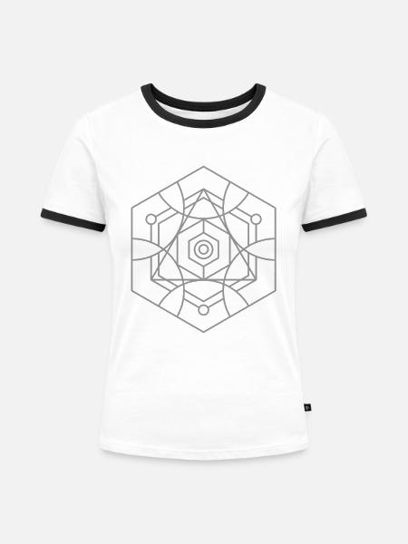 Heilige Geometrie, Mandala, Kosmisches Muster - Frauen Kontrast-T-Shirt - Weiß/Schwarz