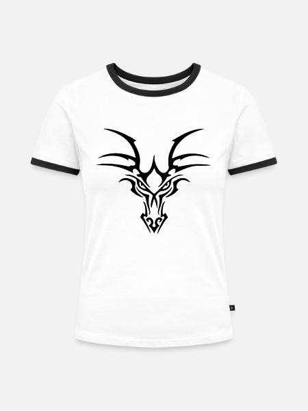 Drachenkopf - Frauen Kontrast-T-Shirt - Weiß/Schwarz