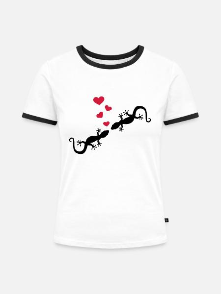 Gecko - Frauen Kontrast-T-Shirt - Weiß/Schwarz