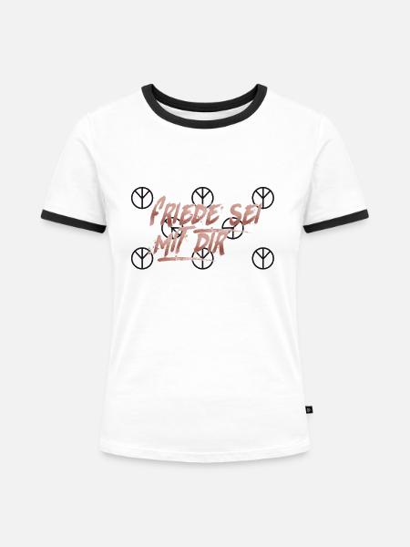 Friede sei mit dir - Frauen Kontrast-T-Shirt - Weiß/Schwarz