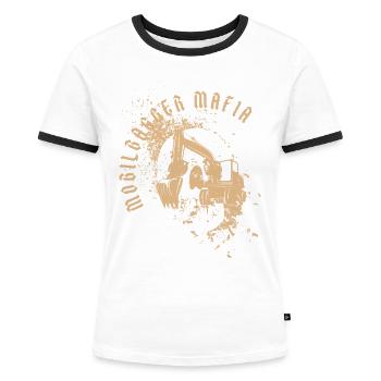 Mobilbagger Mafia Totenkopf - Frauen Kontrast-T-Shirt - Weiß/Schwarz - Vorne - Selfina (174cm)