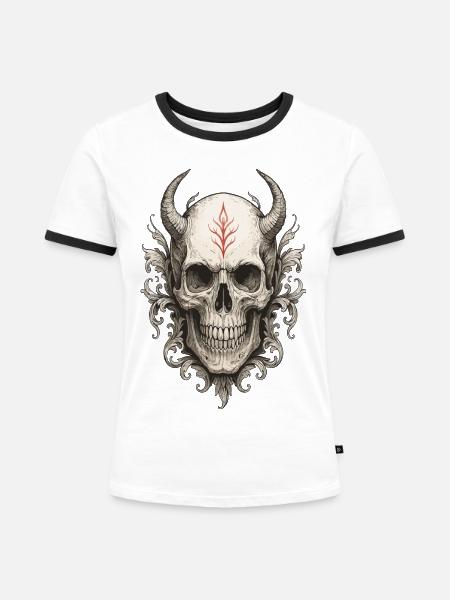 Purpurrote Rune Gehörnter Schädel - Frauen Kontrast-T-Shirt - Weiß/Schwarz