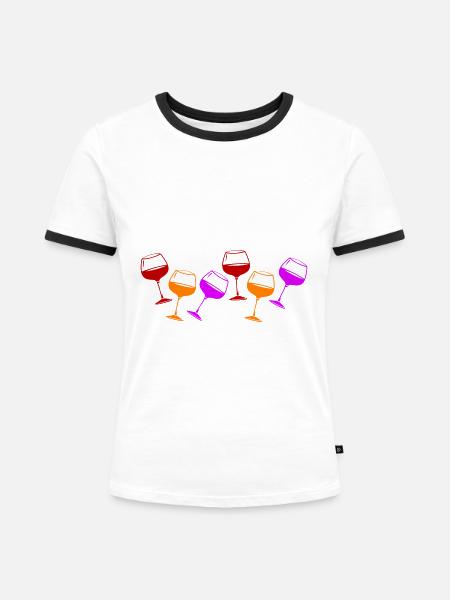 Wein Rotwein Glas - Frauen Kontrast-T-Shirt - Weiß/Schwarz