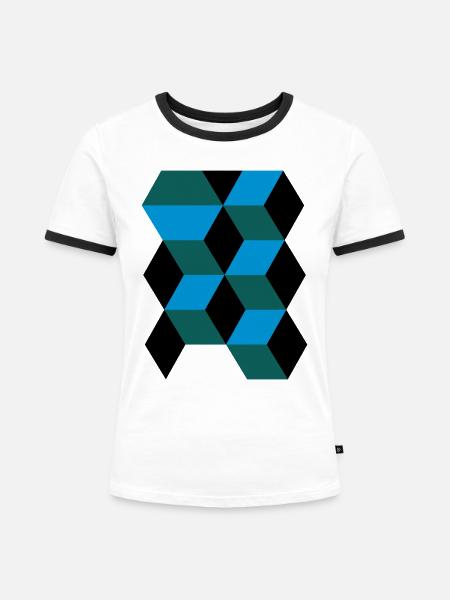 3D Muster Cubes - Frauen Kontrast-T-Shirt - Weiß/Schwarz