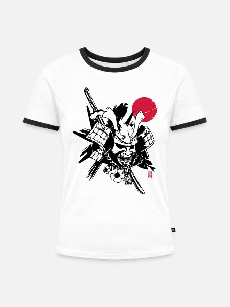 . Samurai Vector - Frauen Kontrast-T-Shirt - Weiß/Schwarz