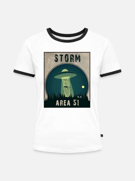 Bereich 51 - Frauen Kontrast-T-Shirt - Weiß/Schwarz