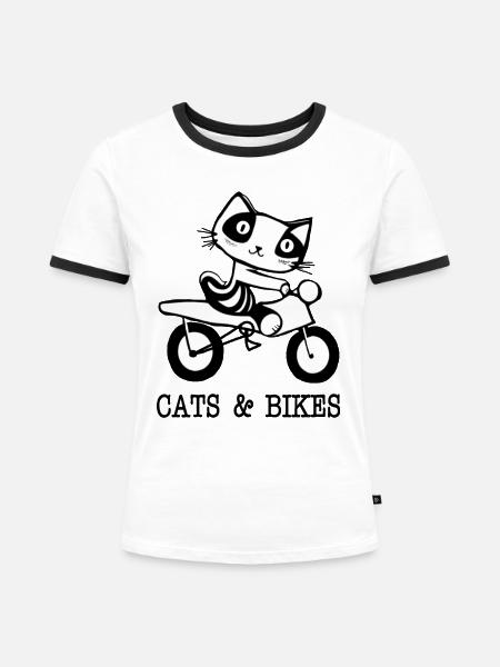 Katzen und Fahrräder - Frauen Kontrast-T-Shirt - Weiß/Schwarz