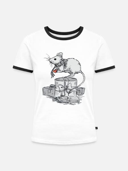 Maus mit Geschenken - Frauen Kontrast-T-Shirt - Weiß/Schwarz