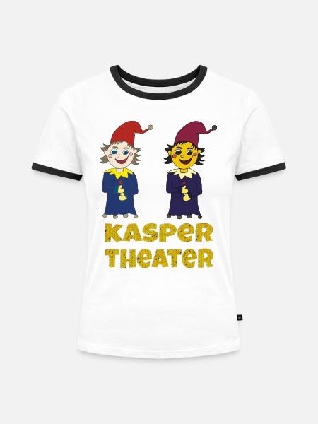 kaspertheater doppelt - Frauen Kontrast-T-Shirt - Weiß/Schwarz