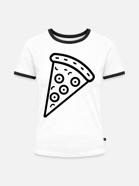 Pizzastück - Frauen Kontrast-T-Shirt - Weiß/Schwarz