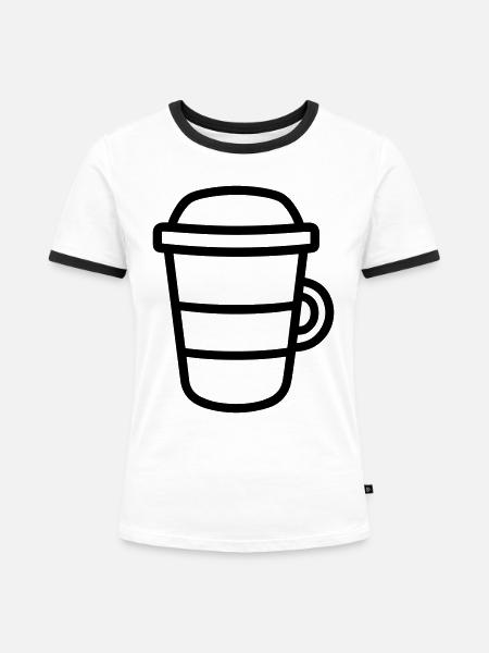 Kaffeebecher - Frauen Kontrast-T-Shirt - Weiß/Schwarz
