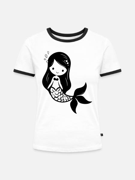 Meerjungfrau - Frauen Kontrast-T-Shirt - Weiß/Schwarz