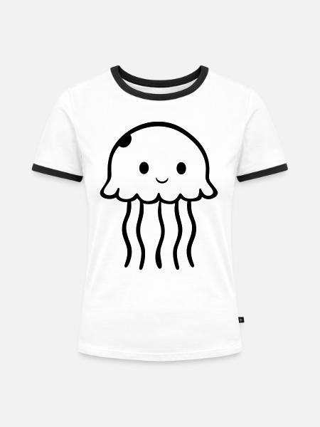 Qualle - Frauen Kontrast-T-Shirt - Weiß/Schwarz