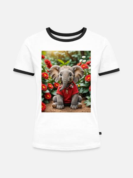 Elephant - Frauen Kontrast-T-Shirt - Weiß/Schwarz