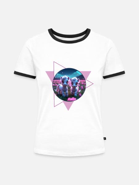 Zwei süße Ponys - Frauen Kontrast-T-Shirt - Weiß/Schwarz