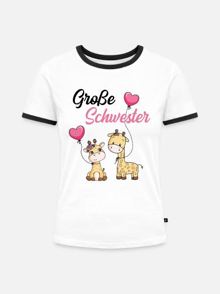 Große Schwester Giraffe - Frauen Kontrast-T-Shirt - Weiß/Schwarz