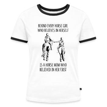 Reiten - Frauen Kontrast-T-Shirt - Weiß/Schwarz - Vorne - Selfina (174cm)