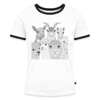 Bauer Schaf Ziege Stall Natur Bio T-Shirt - Frauen Kontrast-T-Shirt - Weiß/Schwarz - Vorne - Selfina (174cm)