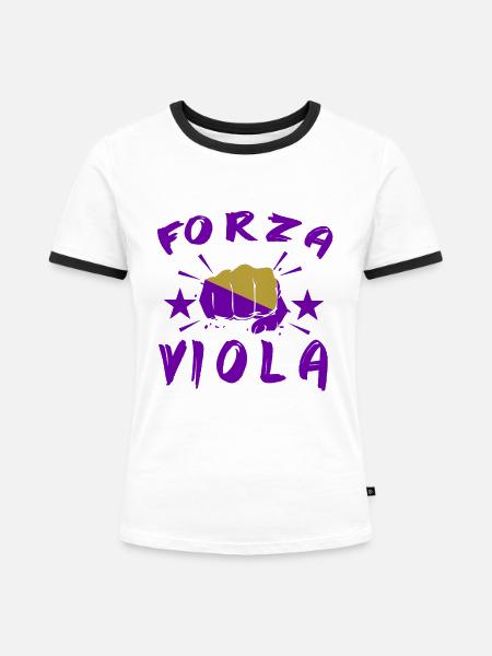 forza Viola - Frauen Kontrast-T-Shirt - Weiß/Schwarz