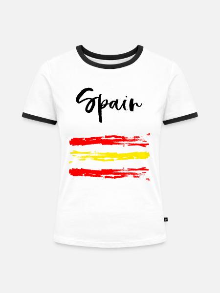 Spain - Spanien - Fußball - Fanshirt - Frauen Kontrast-T-Shirt - Weiß/Schwarz