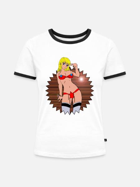 Festlicher Bikini - Frauen Kontrast-T-Shirt - Weiß/Schwarz