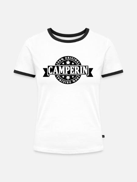 Camperin - Frauen Kontrast-T-Shirt - Weiß/Schwarz